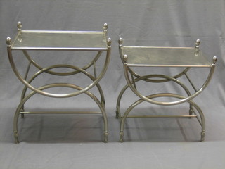 2 Art Deco rectangular polished metal lamp tables 18"