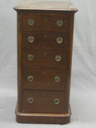 A Victorian mahogany pedestal bedside chest of 5 long drawers 17"