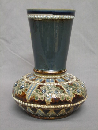 A Doulton Lambeth club shaped vase the base incised EHL and impressed 1878 8"  
