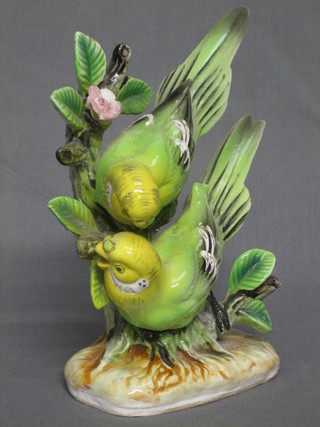 A pottery figure of 2 budgerigars (f) 7"
