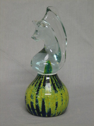 A Murano glass paperweight in the form of a sea horse 6"