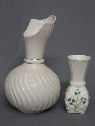 A 20th Century Beleek vase with brown mark 7" and a small Beleek Millennium vase with black mark 4 1/2"