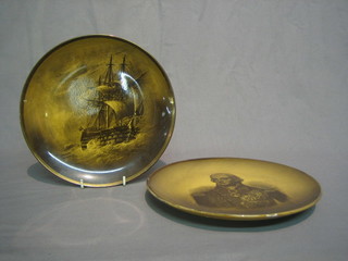 A pair of Ridgeways Royal Vista ware pottery plates decorated The Victory and Admiral Lord Nelson 9"