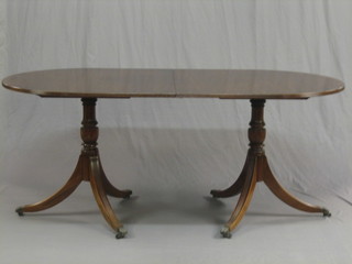A Georgian style mahogany D end dining table, raised on pillar and tripod supports together with 6 dining chairs (2 carvers, 4 standard)