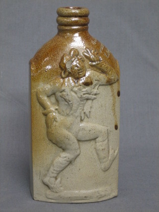 A 19th Century salt glazed bottle decorated a dancing man marked J Adler Goat & Boot Little Chel, 7" (chip to hat and arm)