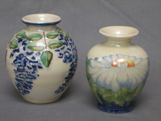 2 Moorland pottery vases with floral decoration, the bases marked Moorland Staffordshire Chelsea Works 3 1/2" and 3" 