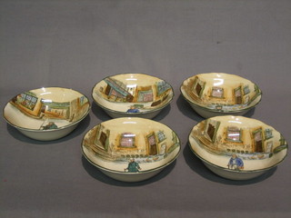 A Royal Doulton seriesware 5" plate decorated Hamlet, 5 Royal Doulton Dickensware bowls - Fat Boy, Mr McCawber, Tony Weller, Old Peggoty and Sarey Gamp