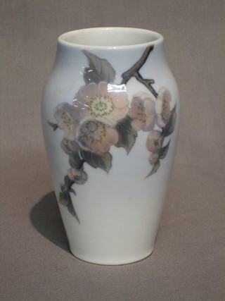 A Royal Copenhagen porcelain vase with floral decoration, the base marked 1752 2037, 6"