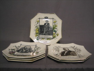 6  various Victorian commemorative plates decorated Stanley, The Rev. G C H Spurgeon, Right Honourable Marquis of Salisbury, Right Honourable Benjamin Disraeli, Right Honourable Lord Randolph Churchill and James Fraser Lord Bishop of Manchester (some with chips) 9 1/2"