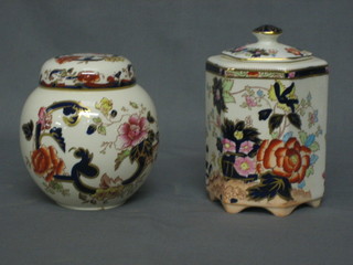 An octagonal Masons jar and cover 5" and a ditto ginger jar 5"