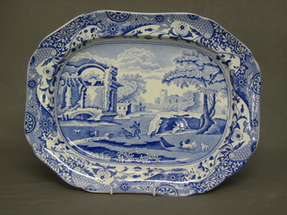 A Copeland Spode blue and white floral pattern meat plate 16"