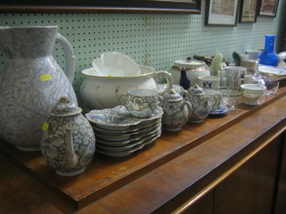 A pottery wash bowl, a pottery chamber pot, a cut glass powder bowl 5", a Bourne Denby figure of a rabbit (foot chipped) and a collection of decorative ceramics