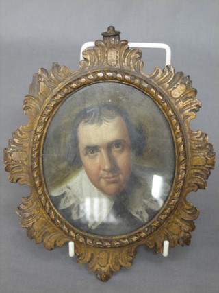 An 18th/19th Century oil on canvas, head and shoulders portrait "Gentleman" contained in a card frame 5"