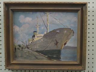 D Griffin, oil on board "Merchant Tanker in Quayside" 9" x 11"