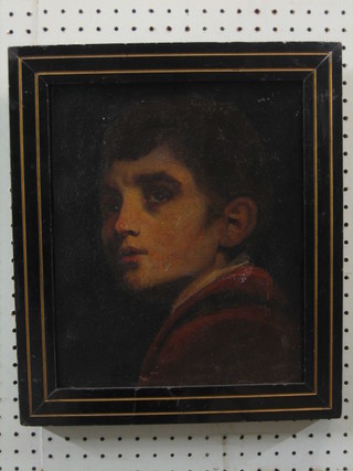 19th Century oil on canvas, head and shoulders portrait "Young Boy" 12" x 10"