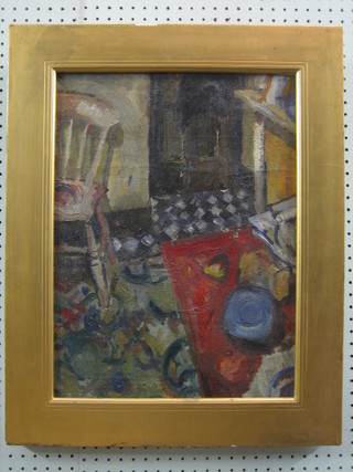 Modern Art impressionist scene "Interior Kitchen Scene with Table Chairs etc" 19" x 14"