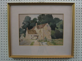 Watercolour, "Mill House with Lane and Figure" 9" x 12"