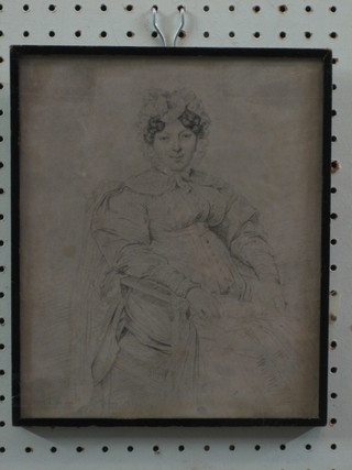 Pencil drawing, head and shoulders portrait "Bonnetted Lady"  monogrammed F G, bears inscription 1829 10" x 8"