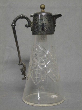 A Victorian cut glass claret ewer with Britannia metal mounts 11"