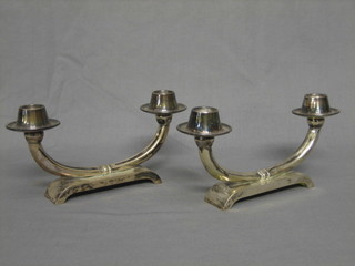 A pair of Art Deco Continental "silver" twin light candelabrum 8"