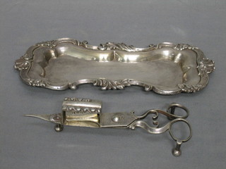 A pair of 19th Century silver plated candle snuffers complete with tray