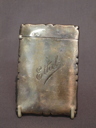 An Edwardian silver card case marked Ethel, Birmingham 1904, 2 ozs