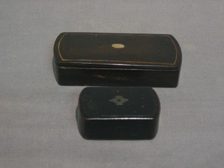 A 19th Century rectangular horn snuff box 3" and 1 other Japanned snuff box 2"
