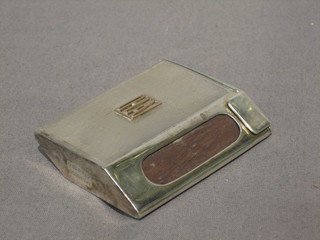 A silver match case with hinged lid, gold monogram to the front, London 1925