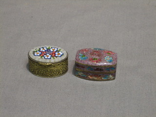 A small enamelled box with hinged lid 1" and a micro mosaic ditto
