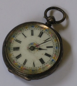 A lady's silver cased open faced fob watch