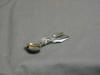 A pair of Victorian silver fiddle pattern mustard spoons, London 1867 and 1 other