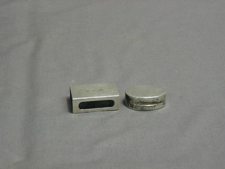 A Sterling silver match box 1 1/2" and a do. pill box with hinged lid