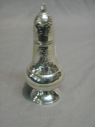 An engraved silver plated sugar castor 6 1/2"
