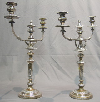 A pair of silver plated 3 light candelabrum 19" (1f)