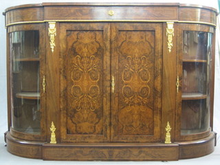 A Victorian figured walnut Credenza with inlaid satinwood stringing, gilt metal mounts throughout (recently restored) 46" 