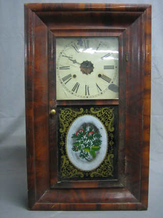 An American 30 hour striking wall clock with painted dial and Roman numerals (minute hand missing), by the Newhaven Clock Co. contained in a walnut case