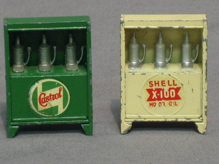 A Britains Castrol petrol pump and a Shell X100 petrol pump and a  Dinky Police Box
