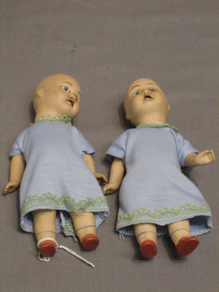 2 biscuit porcelain dolls with articulated limbs 6"