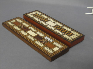 2 wooden and inlaid ivory cribbage boards