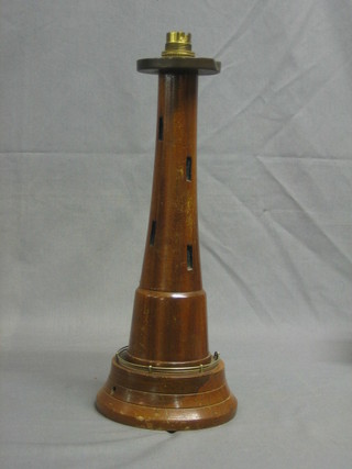 A turned wooden table lamp in the form of a light house 14"
