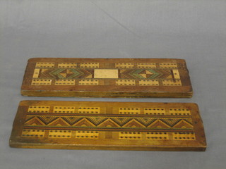 2 19th Century inlaid mahogany cribbage boards 10"