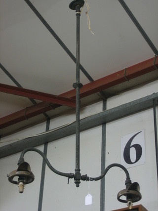 A 19th Century metal twin light hanging gas lamp