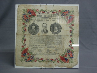 An Edward VII souvenir visit to Birmingham paper napkin 14" x 14" July 7 1909