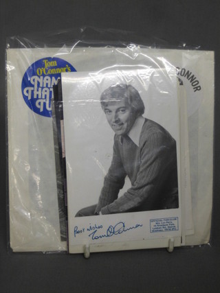 3 signed Tom O'Connor publicity photographs, do. Bob Monkhouse, do. Dave Berry, do. Tony Christi, do. Tony Monopoly, do. Gerry and The Pacemaker's with one signature, do. The Black Abbots and do. Stu Francis together with a 45rpm Tom O'Connor record "Liverpool My Love" signed best wishes Tom O'Connor