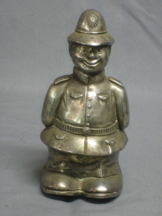 A modern silver plated money box in the form of a Policeman 8"