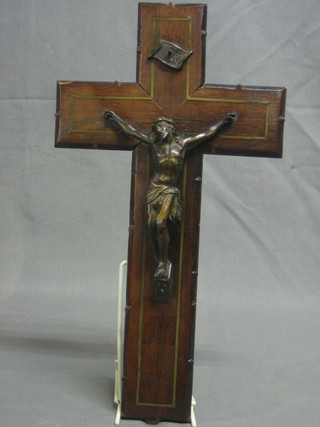 A hardwood crucifix with metal figure 14"