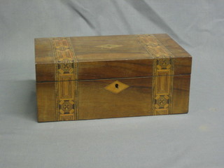 A 19th Century bleached mahogany trinket box with inlaid panelling and hinged lid