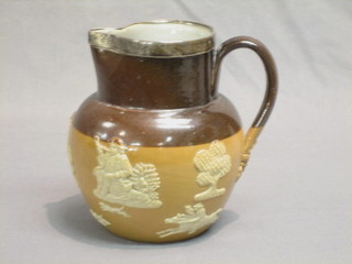 A Doulton Harvestware jug with silver rim, the base marked Royal Doulton and impressed 1128 6"