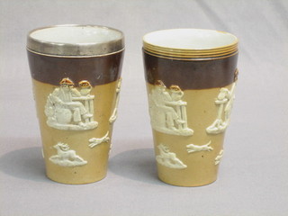 A pair of Royal Doulton Harvestware beakers, 1 with silver rim, based impressed Royal Doulton 24 19 5"