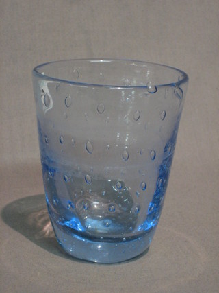 A "Whitefriars" blue bubble glass beaker 5"